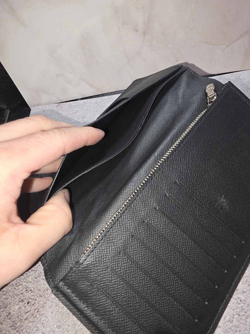 Louis Vuitton Black Textured Long Bifold Wallet